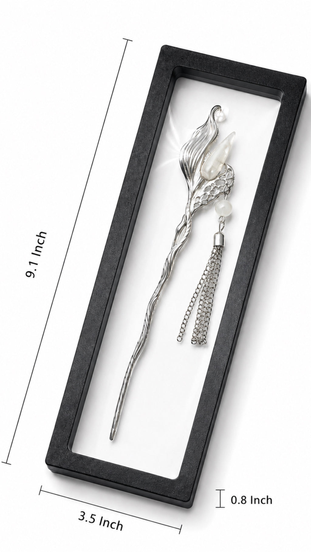 Silver Calla Lily & Moon Stone Tassel Hair Pin