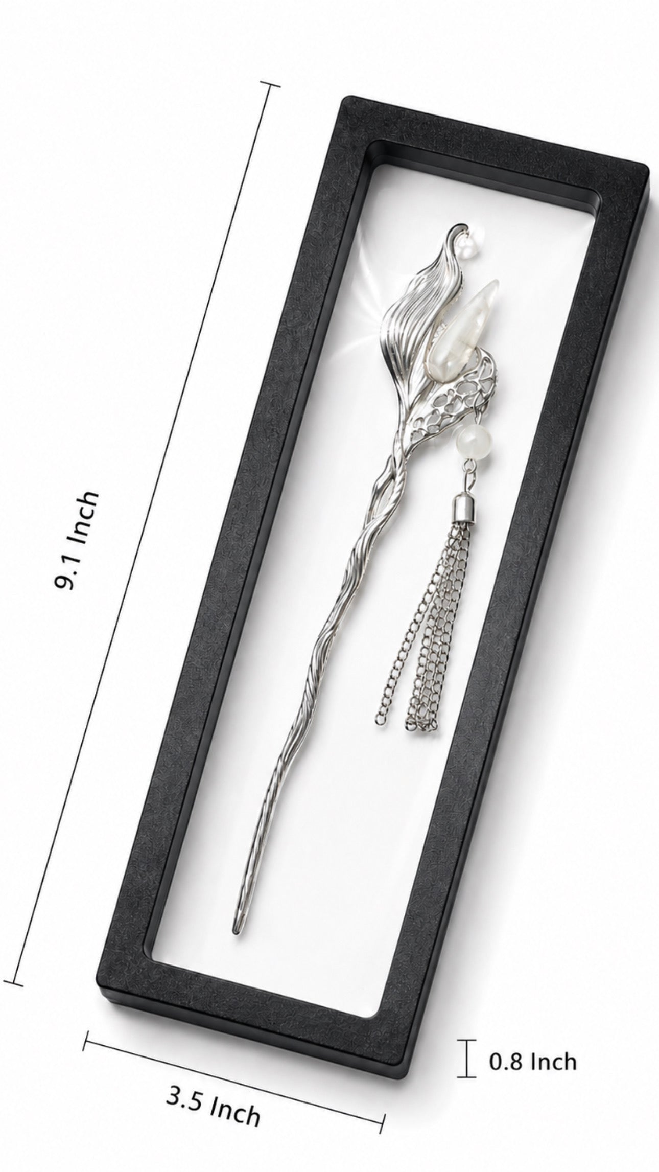 Silver Calla Lily & Moon Stone Tassel Hair Pin
